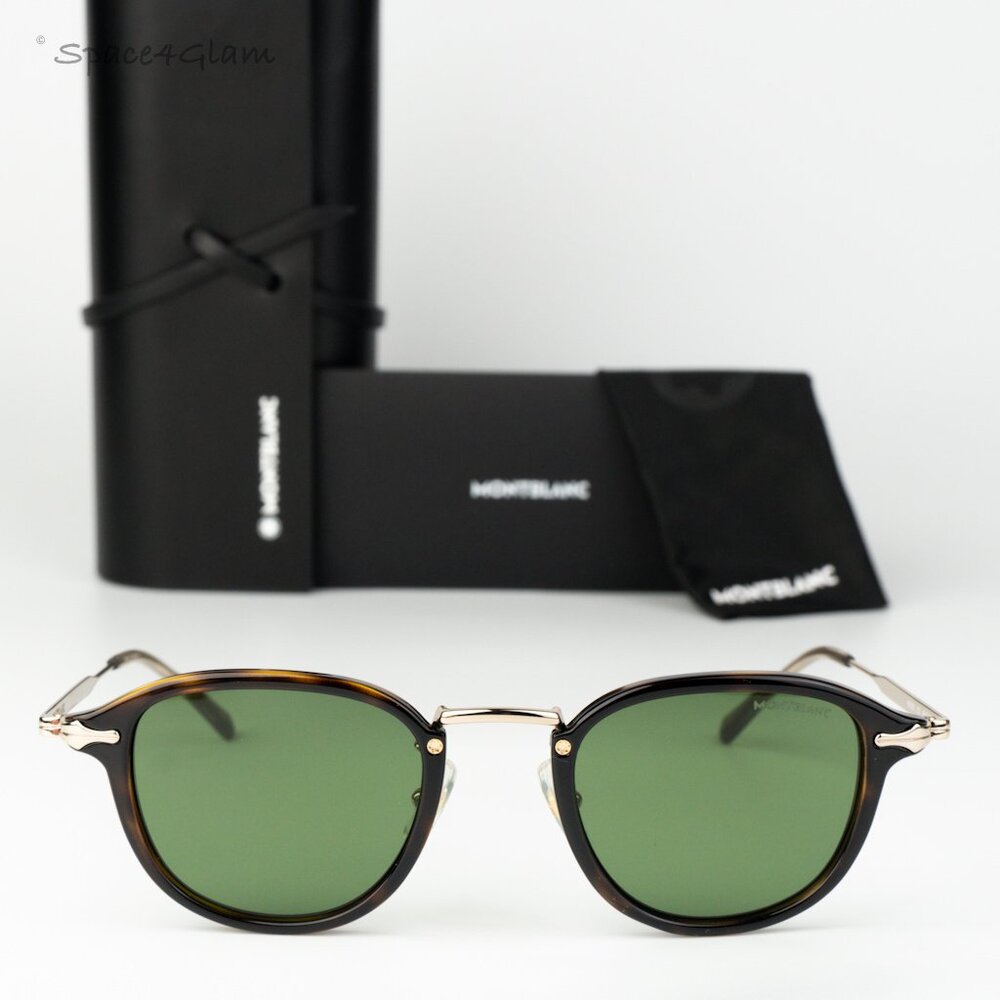 Montblanc Men Sunglasses Havana Gold Green Round MB0336S 002 NEW AUTHENTIC